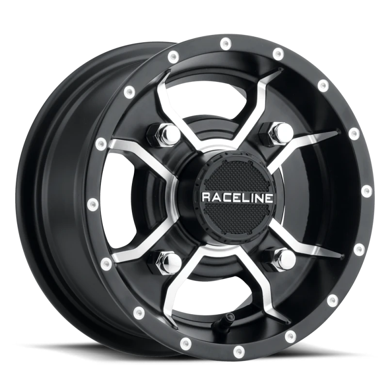 Raceline A77 Mamba 14x7in / 4x156 BP / 5mm Offset / 132.5mm Bore - Black & Machined Wheel