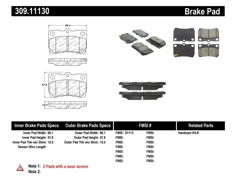 stoptech_309.11130-6794f3bf69c2c StopTech Performance 06 Lexus GS300/430 / 07-08 GS350 / 06-08 IS250/350 Rear Brake Pads