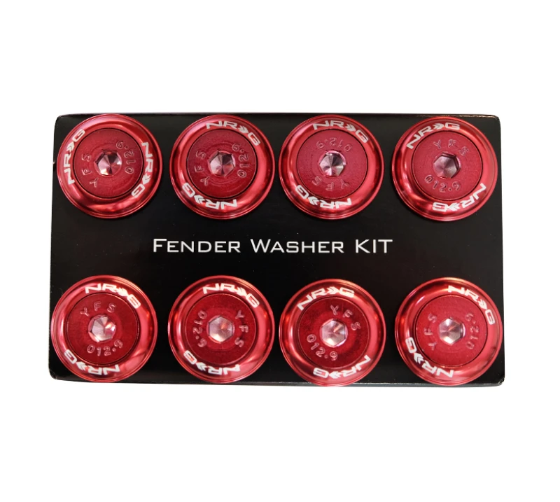 NRG Fender Washer Kit with Color Matched M8 Bolt Rivets for Plastic (Red) - Set of 8