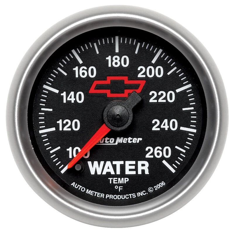 AutoMeter Gauge Water Temp 2-1/16in. 100-260 Deg. F Digital Stepper Motor Chevy Red Bowtie Black
