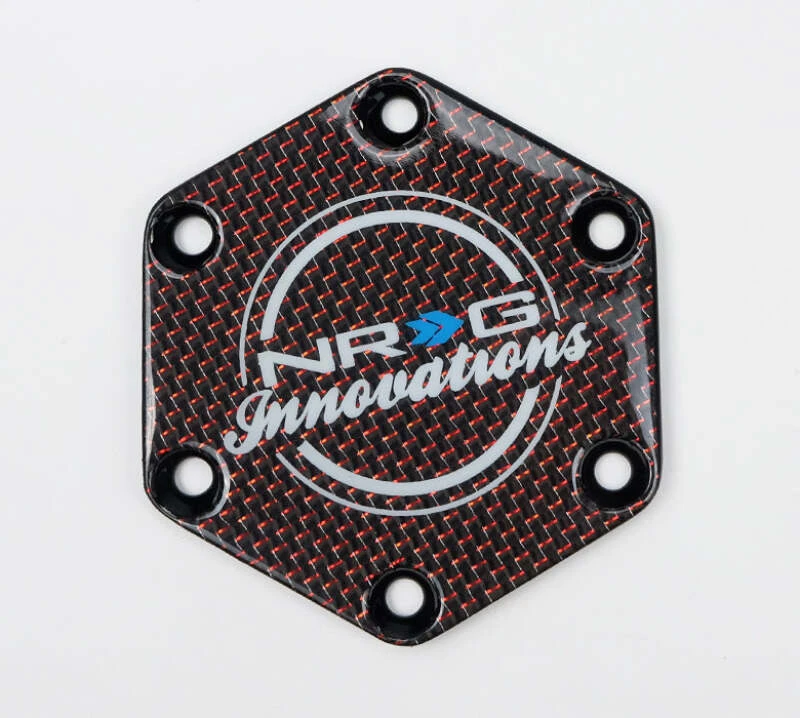 NRG Carbon Fiber w/ Red Texalium Fabrics Horn Delete Button Circular Logo Front/ Back