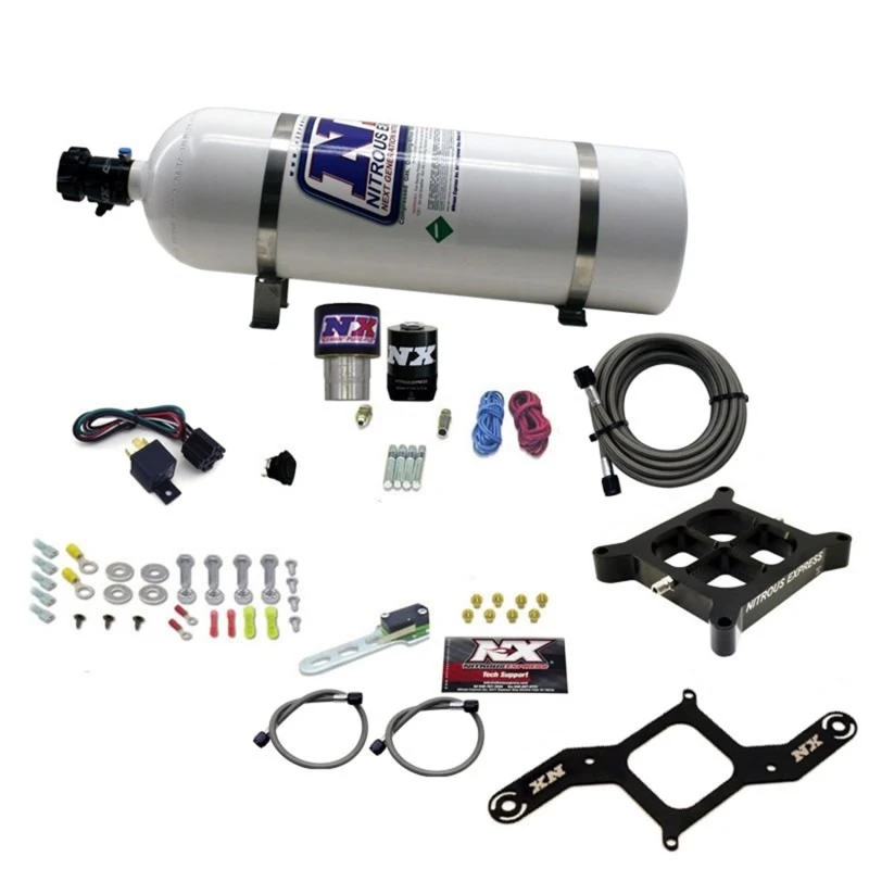 Nitrous Express Einzel-Einlass-Crossbar RNC.178 4500 Flansch Nitrous Kit (250-650PS) mit 15lb Flasche