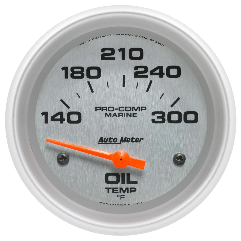 Autometer Marine Silver Ultra Lite Electric Oil Temperature Gauge 2-5/8in 140-300 Deg F