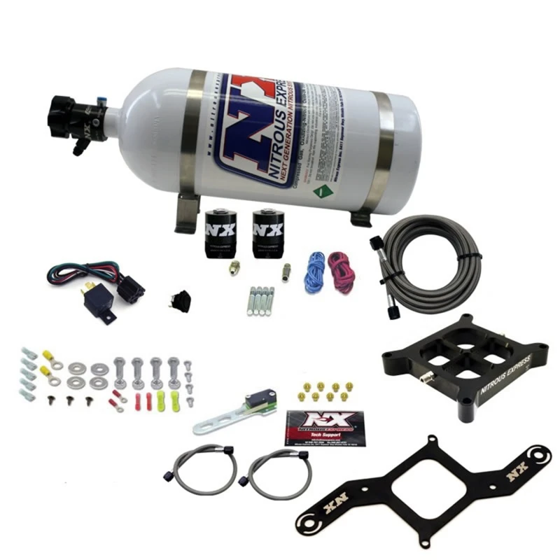 Nitrous Express 4150 Einzel-Einlass Billet Crossbar Nitrous Platte Kit (50-300PS) mit 10lb Flasche