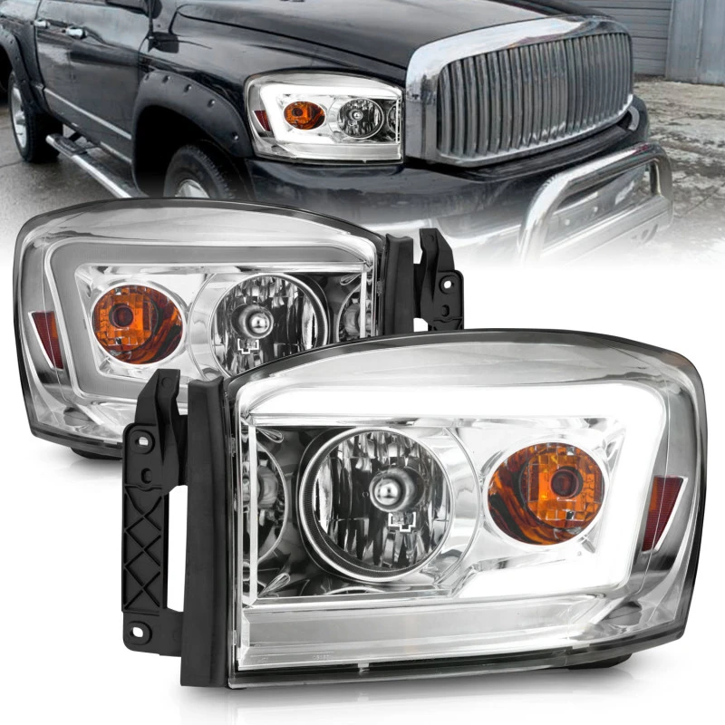 Anzo 06-09 Dodge RAM 1500/2500/3500 Scheinwerfer Chrom-Gehäuse/Klare Linse (mit Lichtbalken)