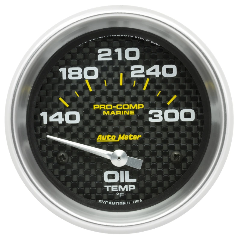 Autometer Marine Carbon Fiber Electric Oil Temperature Gauge 2-5/8in 140-300 Deg F