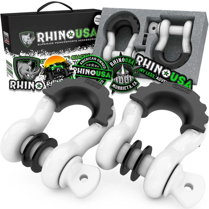 Rhino USA 3/4" D-Ring Shackle Set (2-Pack)(White)