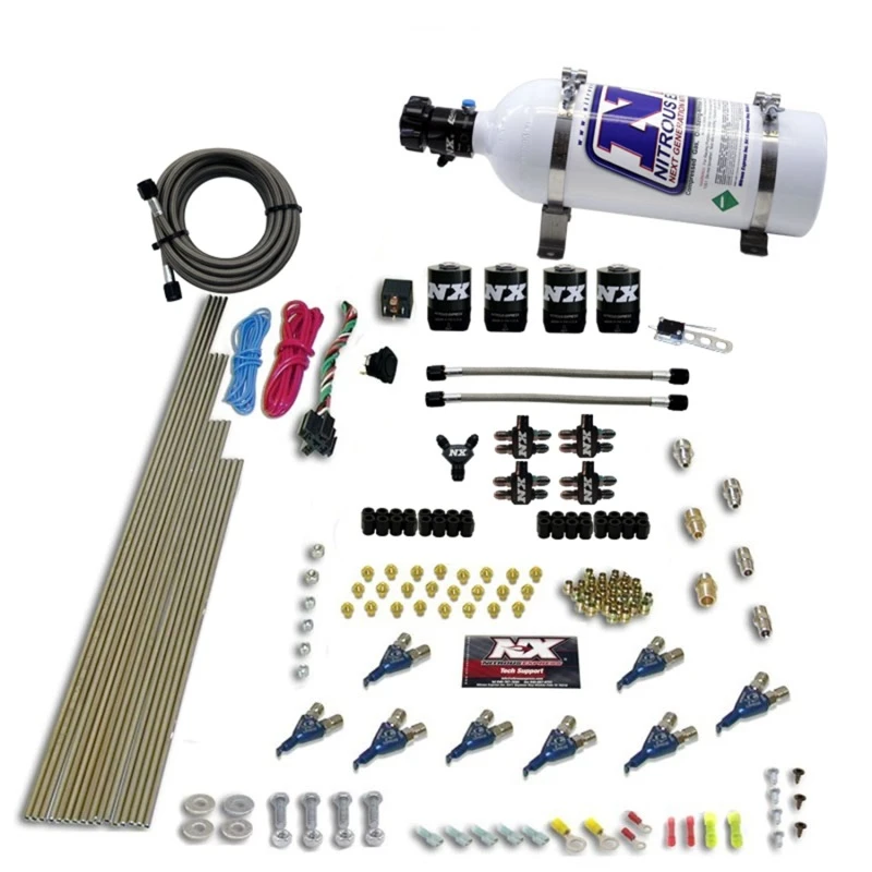 Nitrous Express 8 Zyl. Piranha Direct Port 4 Solenoids Nitrous Kit (200-500PS EFI Jets) mit 5lb Flasche