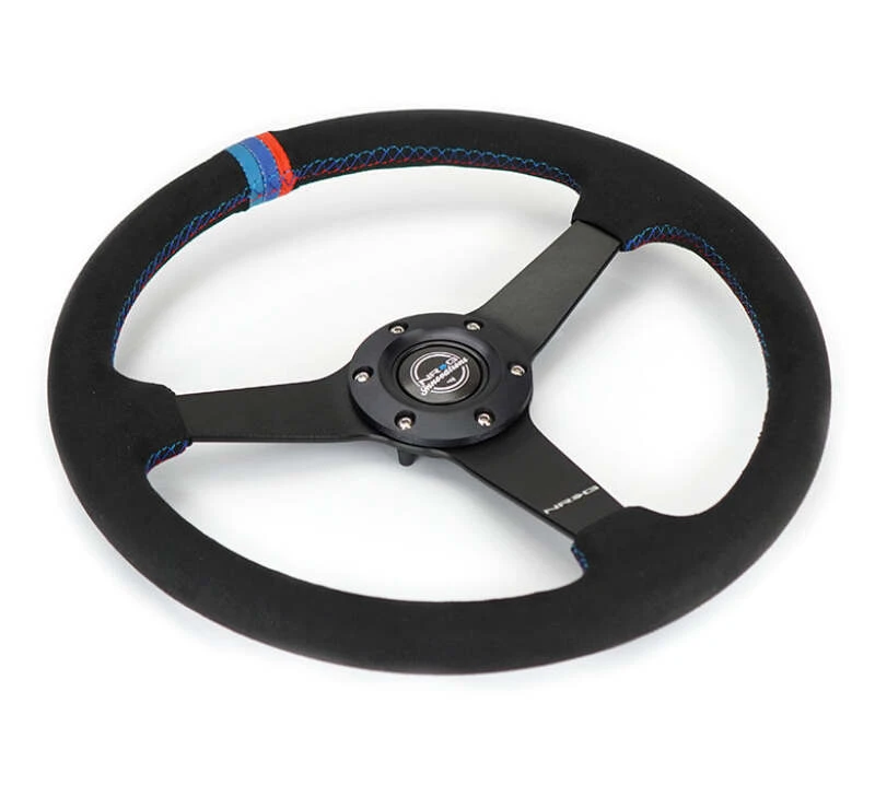 NRG Sport Wheel (350mm) 3 Solid Spokes - 1.5in Deep - Matte Black - Minty Fresh Miata Logo Etched