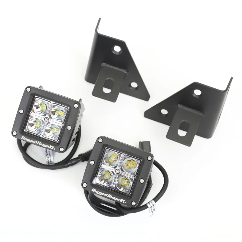 Rugged Ridge 76-95 Jeep Wrangler CJ/YJ Quadratische Windschutzscheibe LED-Kit mit Halterungen