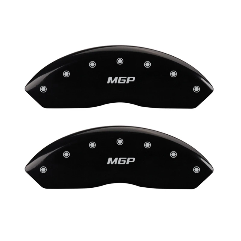 MGP Vordere Satz 2 Bremse Caliper Abdeckungen Graviert Vorne MGP Schwarz Finish Silber