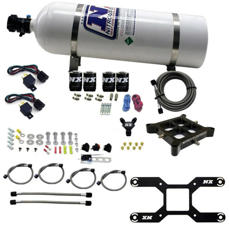 Nitrous Express Trockenes Quad-Stufen-Billet-Crossbar-Plattensystem 100-2000 PS (4150 Flansch) mit 15lb-Flasche