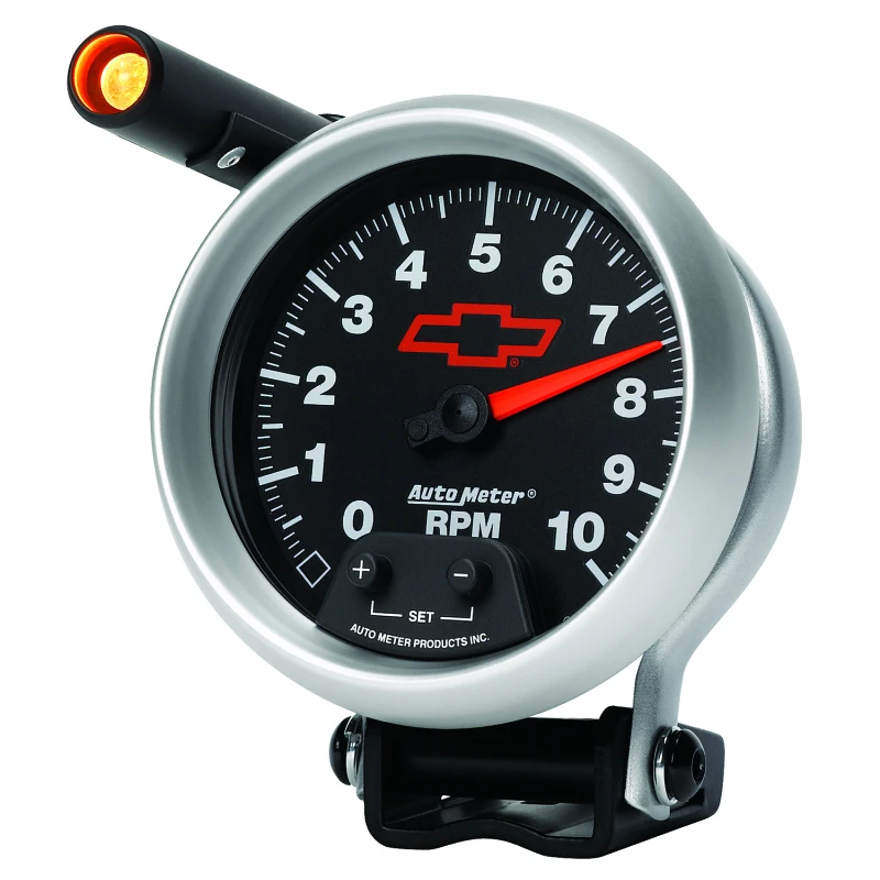 Autometer GM Red Bowtie Black 3-3/4in 0-10000 RPM Sockel-Montage-Tachometer Quick-Lite