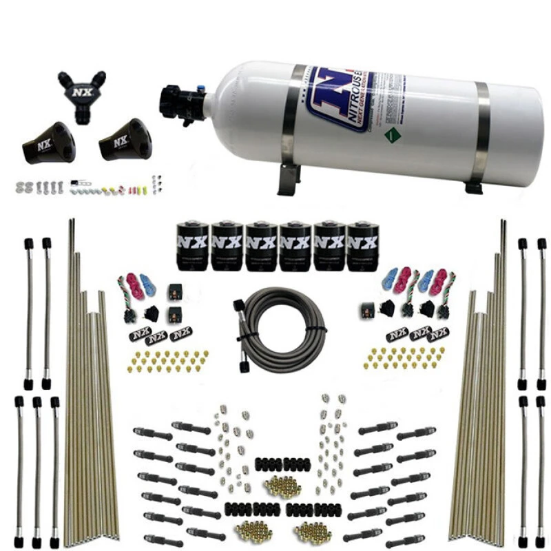 Nitrous Express 8 Zyl. Trockenes Direktport-System mit drei Stufen und 6 Solenoiden (200-600PS) mit 15lb-Flasche