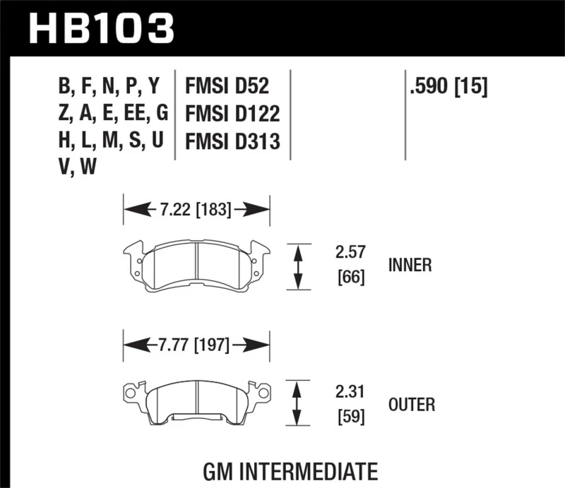 Hawk 76-77 Chevrolet Camaro LT / 72 Camaro Z28 / 69-81 Camaro Super Duty Street Vordere Bremse Pads