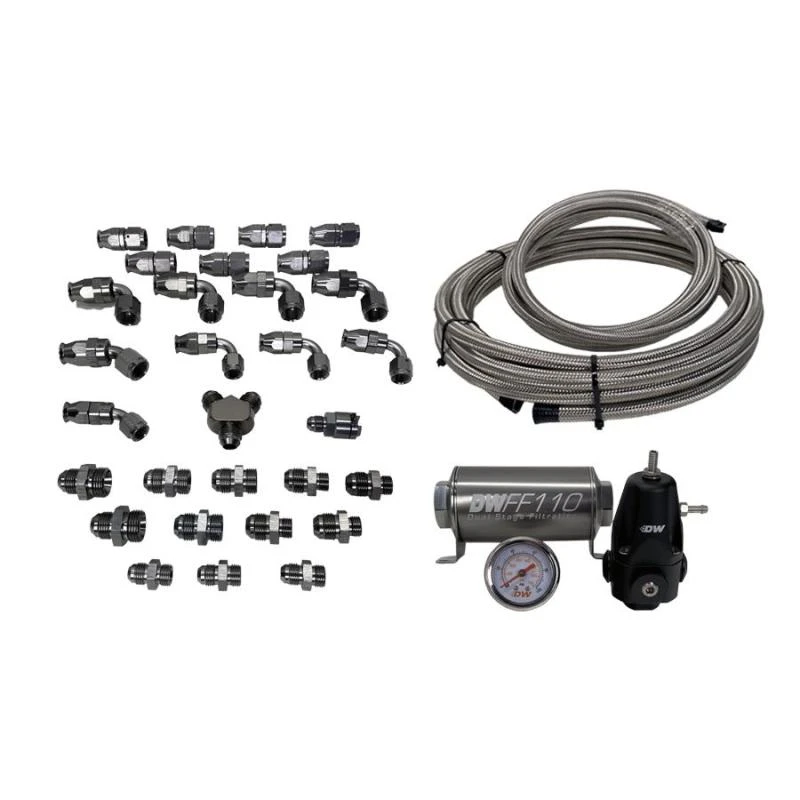 DeatschWerks X2-Serie Pumpenmodul -8AN-Zulauf mit -6AN-Rücklauf PTFE-Plumbing-Kit für 08+ Subaru WRX/STI