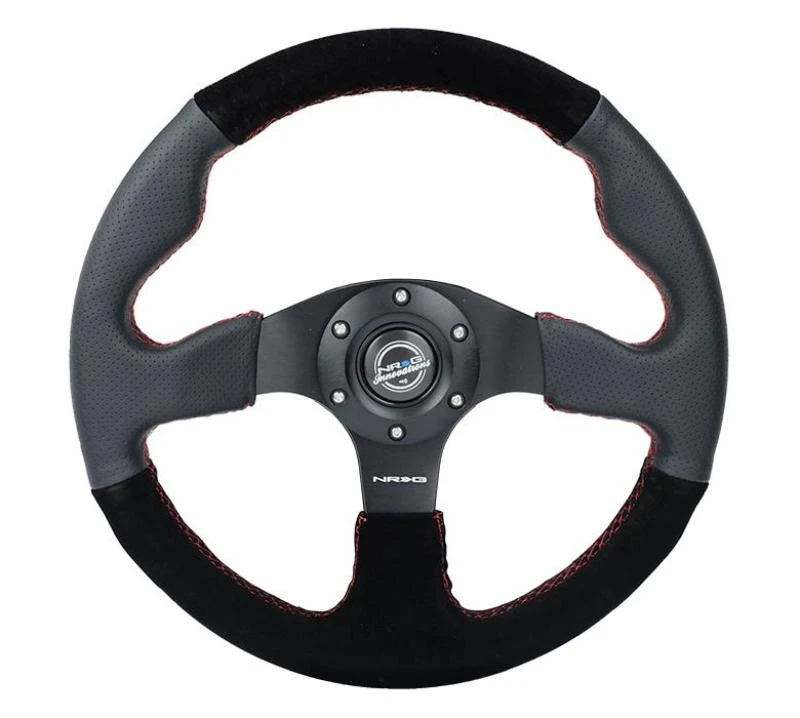 NRG Reinforced Steering Wheel (320mm / 2.5in. Deep) Sport Leather / Suede w/ Red Stitch