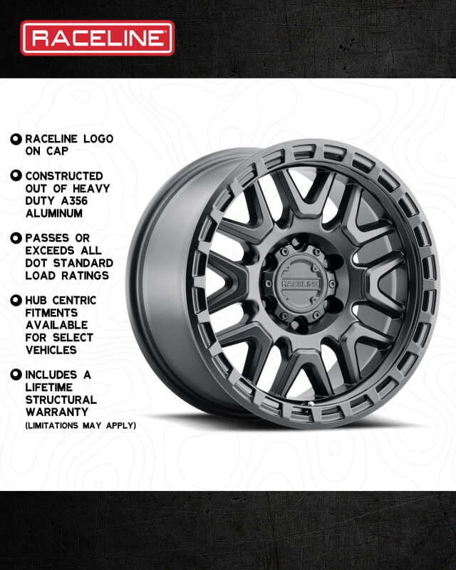 Raceline 953B Krank 18x9in / 8x170 BP / -12mm Offset / 125.2mm Bore - Satin Black Wheel