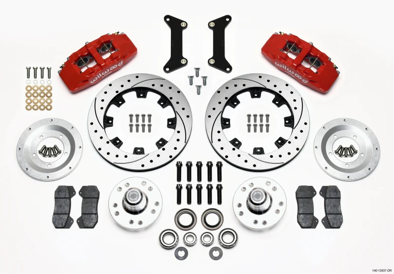 wilwood_140-12837-DR-679574f270d68 Wilwood Dynapro 6 Front Hub Kit 12.19in Drilled Red 79-87 GM G Body