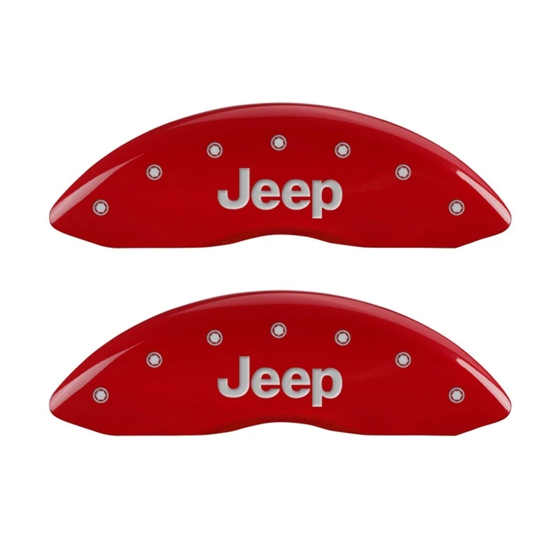 MGP Vorderseite 2 Bremssattel-Abdeckungen Graviert Vorne JEEP Rot Finish Silber