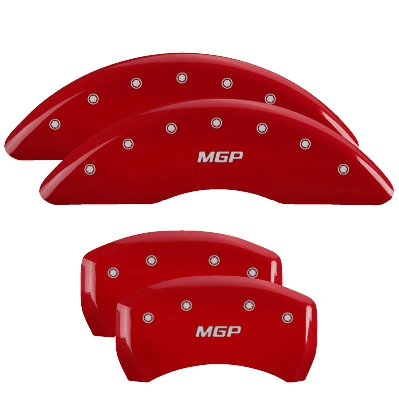 MGP 4 Bremse Caliper Abdeckungen Graviert Vorne & Hinten MGP Rot Finish Silber ch