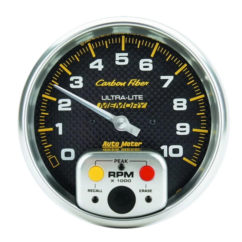 AutoMeter-Tachometer 5 Zoll 10.000 U/min In-Dash mit Peak-Memory Carbon Fiber