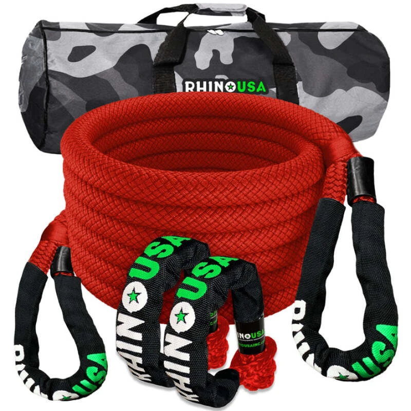 Rhino USA 7/8" x 30' Kinetic Rope Recovery Kit W/Soft Shackles (Red)