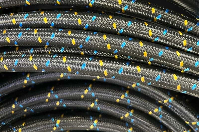 GReddy AN06 Nylon-Braided-Schlauch schwarz/gold/blau