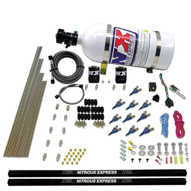 Nitrous Express 10 Cyl Piranha Nozzle Direct Port Nitrous Kit (250-500HP) w/10lb Bottle