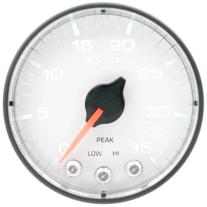 Autometer Spek-Pro 2 1/16in 35PSI Stepper Motor W/Peak & Warn White/Black Boost Gauge