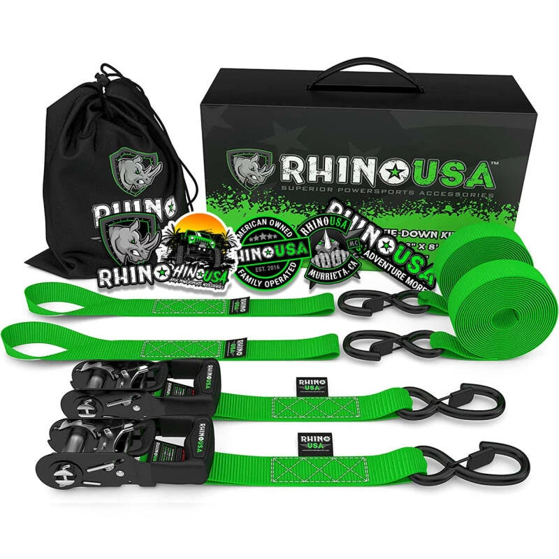 Rhino USA Heavy Duty Ratchet Tie-Downs 2-Pack (Green)