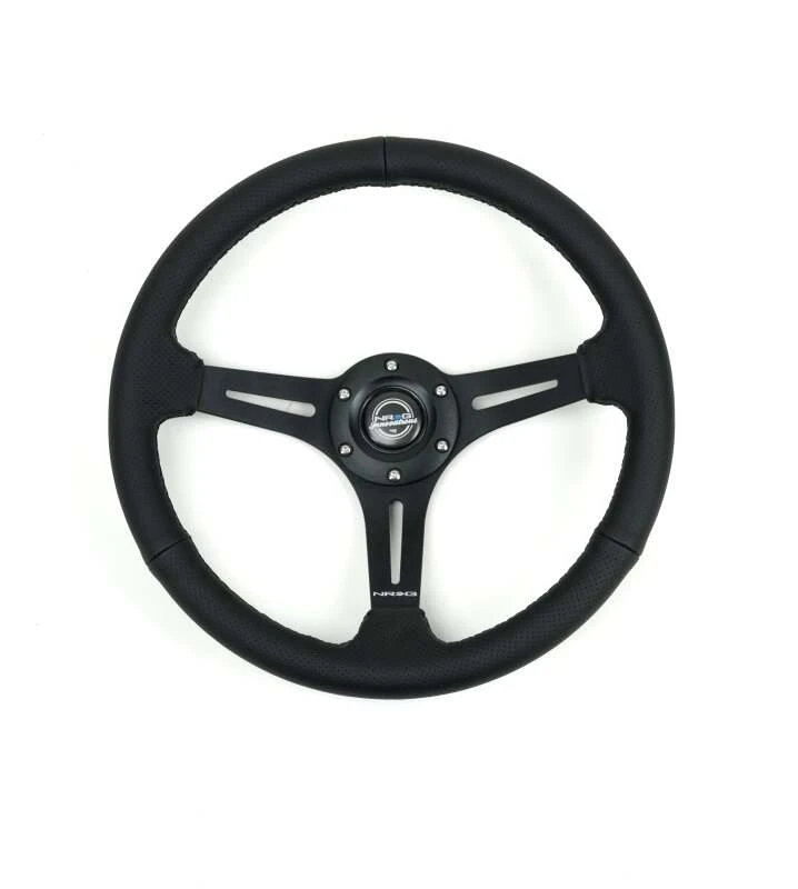 NRG Reinforced Perforated Leather Racing Steering Wheel 350mm / 2.5in Deep / 4mm Matte Black Spoke