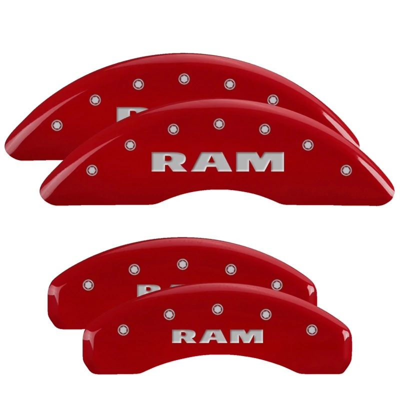MGP 4 Bremssattel-Abdeckungen graviert vorne und hinten 2019 Ram 1500 Rot Finish Silber RAM Logo
