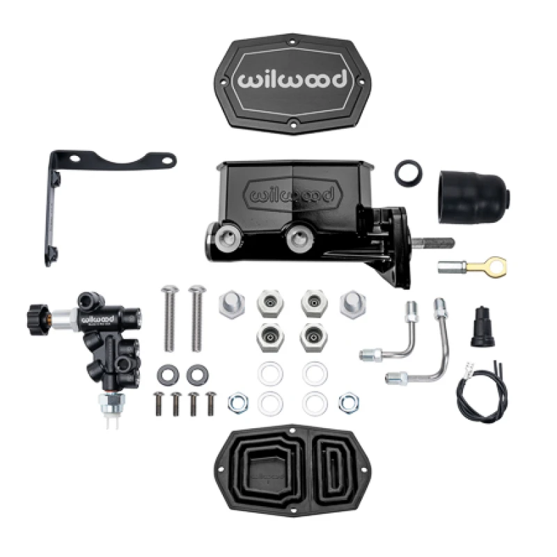 Wilwood MOPAR Compact Tandem Master Cylinder Kit with P-Valve and Pushrod for 15/16in Bore - Black