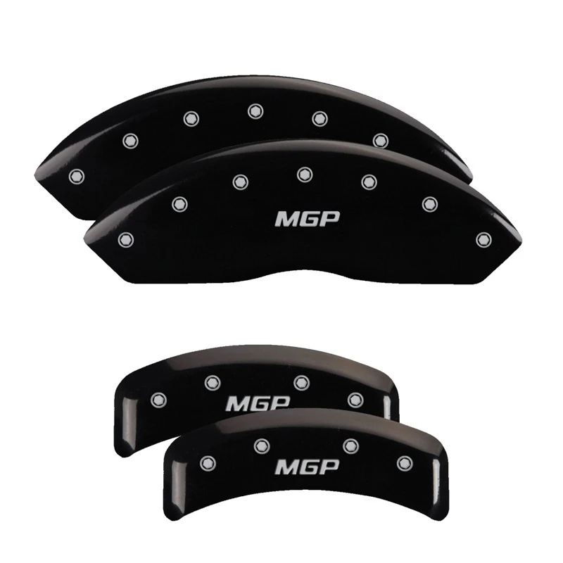 MGP 4 Bremssattel-Abdeckungen Graviert Vorne & Hinten MGP Schwarz Finish Silber