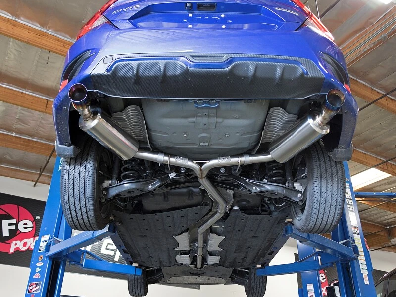 aFe POWER Takeda 16-17 Honda Civic I4-1.5L (t) 2.5-2.25in 304 SS CB Dual-Exit Abgasanlage Blaue Endrohre