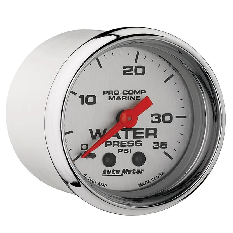 Autometer Marine Chrome Ultra Lite 2-1/16in 0-35 PSI Mechanical Water Pressure Gauge