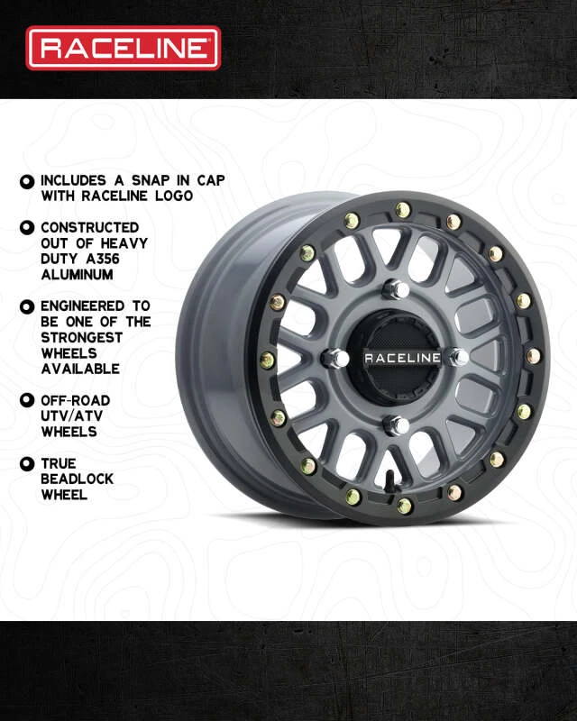 Raceline A93SG Podium 15x6in/4x137 BP/40mm Offset/110.18mm Bore - Grey & Black Ring Beadlock Wheel