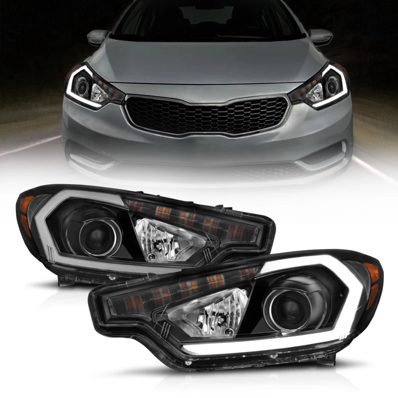 ANZO 2014-2016 Kia Forte Projektor-Scheinwerfer mit Lichtleiste und schwarzer Gehäuse mit DRL