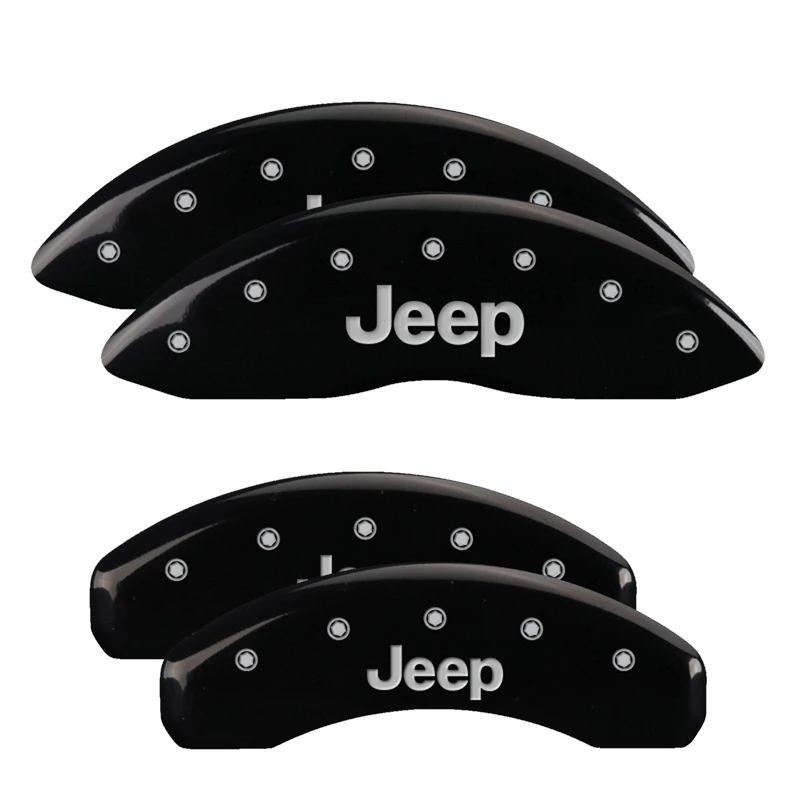 MGP 4 Bremssattel-Abdeckungen Graviert Vorne & Hinten JEEP Schwarz Silber