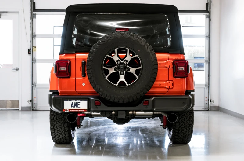 AWE Tuning 2018+ Jeep Wrangler JL/JLU Tread Edition Axle-Back Dual Exhaust - Diamond Black Tips