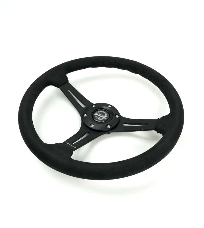 NRG Reinforced Micro Suede Racing Steering Wheel 350mm / 2.5in Deep / 4mm Matte Black Spoke