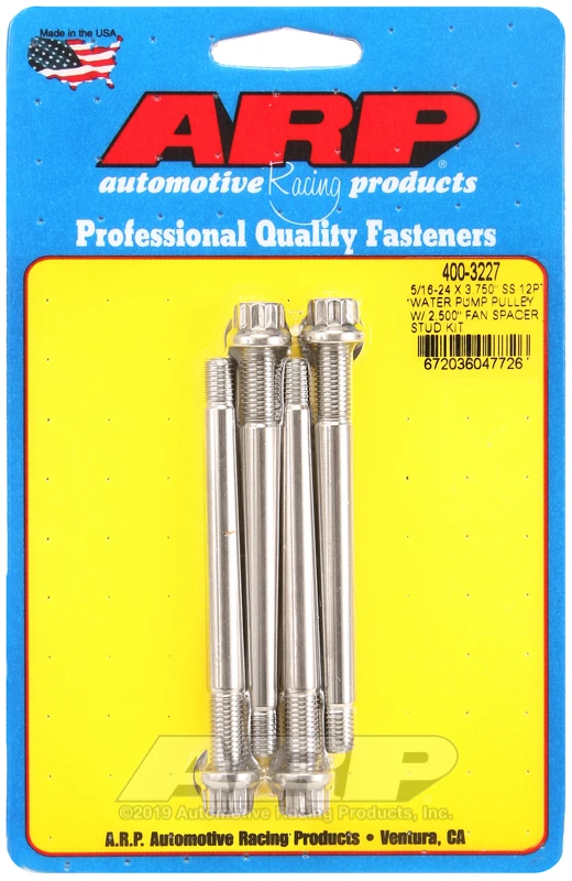 ARP Wasserpumpen-Riemenscheiben-Stehbolzensatz 5/16-24 x 3,750 Zoll mit 2,500 Zoll Lüfterabstandshalter