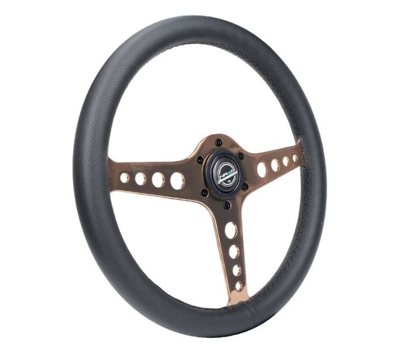 NRG Light Weight Gaming Steering Wheel - Driftz 350mm 3 Rose Gold Spokes Perforated Leather