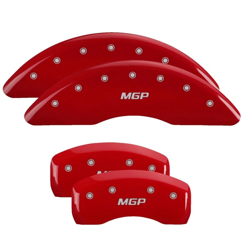 MGP 4 Bremse Caliper Abdeckungen Graviert Vorne & Hinten MGP Rot finish silber ch