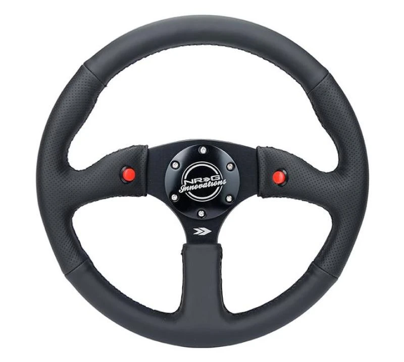 NRG Reinforced Steering Wheel (350mm / 2.5in. Deep) Sport Leather Racing / 4mm Matte Black Spoke