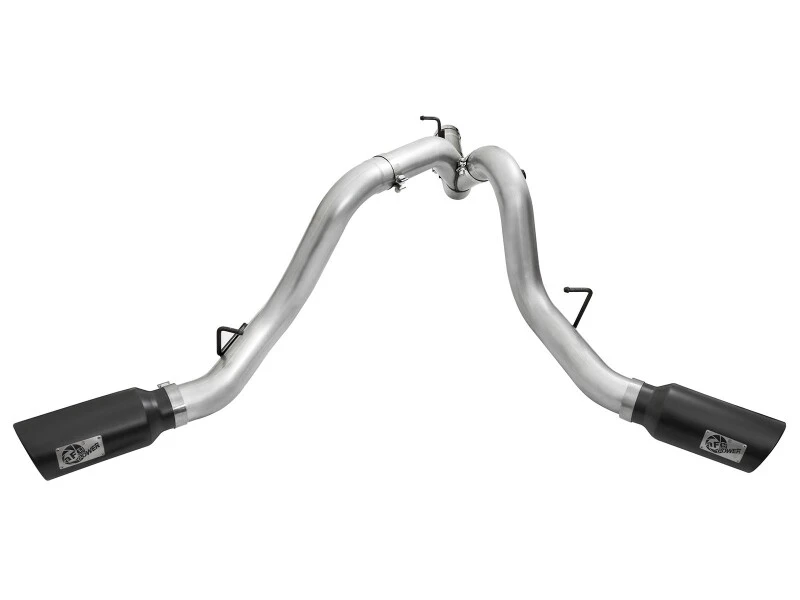 aFe Atlas Auspuff 4in Dual DPF-Back Al Stahl mit schwarzen Spitzen 16-17 GM Diesel Truck V8-6.6L (td) LML