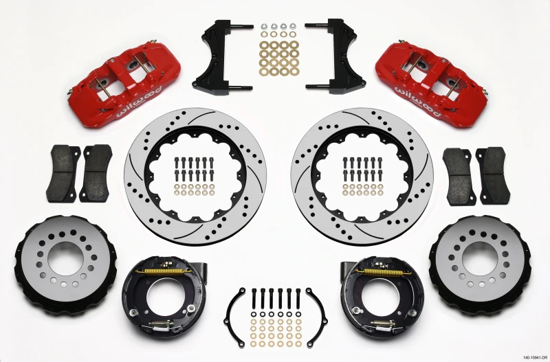Wilwood AERO4 Hintere P-Bremse Kit 14,00 Zoll gebohrt rot Chevy C-10 2,42 Offset 5-Lug