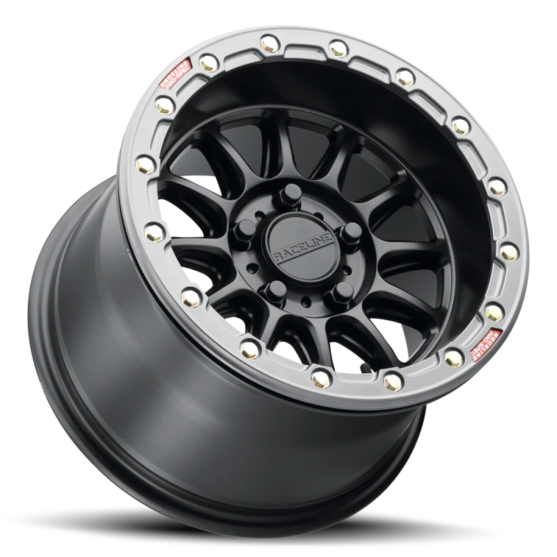 Raceline A14BG Alpha 15x6.5in/6x139.7 BP/74mm Offset/78.1mm Bore - Blk & Gunmetal Ring Beadlock Whl