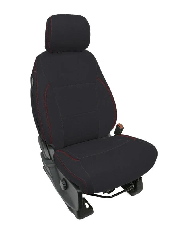 PRP 2021+ Ford 150/ 2023+ SuperDuty Front Seat Covers (Pair) - Black w/ Red Stich